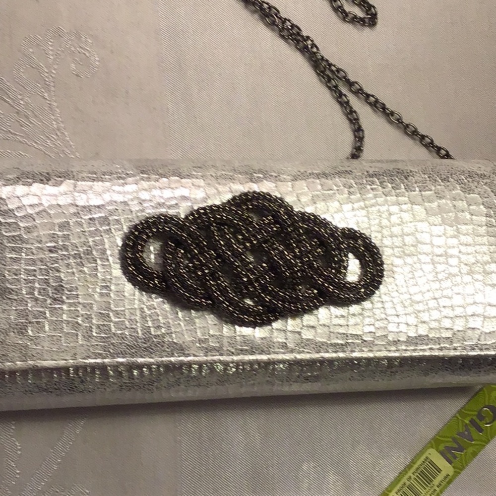 Silver faux snake skin with Celtic knot beads